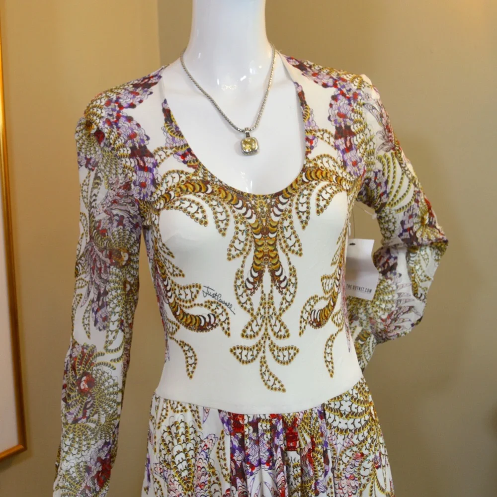 🆕🏷️Just Cavalli Multicoloured Baroque Print Fit & Flare Dress – - Picture 9 of 16